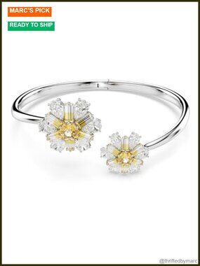 Swarovski Idyllia Rhodium Bangle Bracelet Flower Crystal CZ